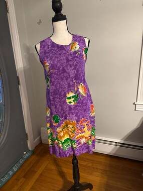 Caribbean Surf Purple Tropical Fish Coral Print Sleeveless Tie Back Dress